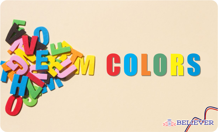 Imagem ilustrativa com letras coloridas, sobre as cores em inglês.